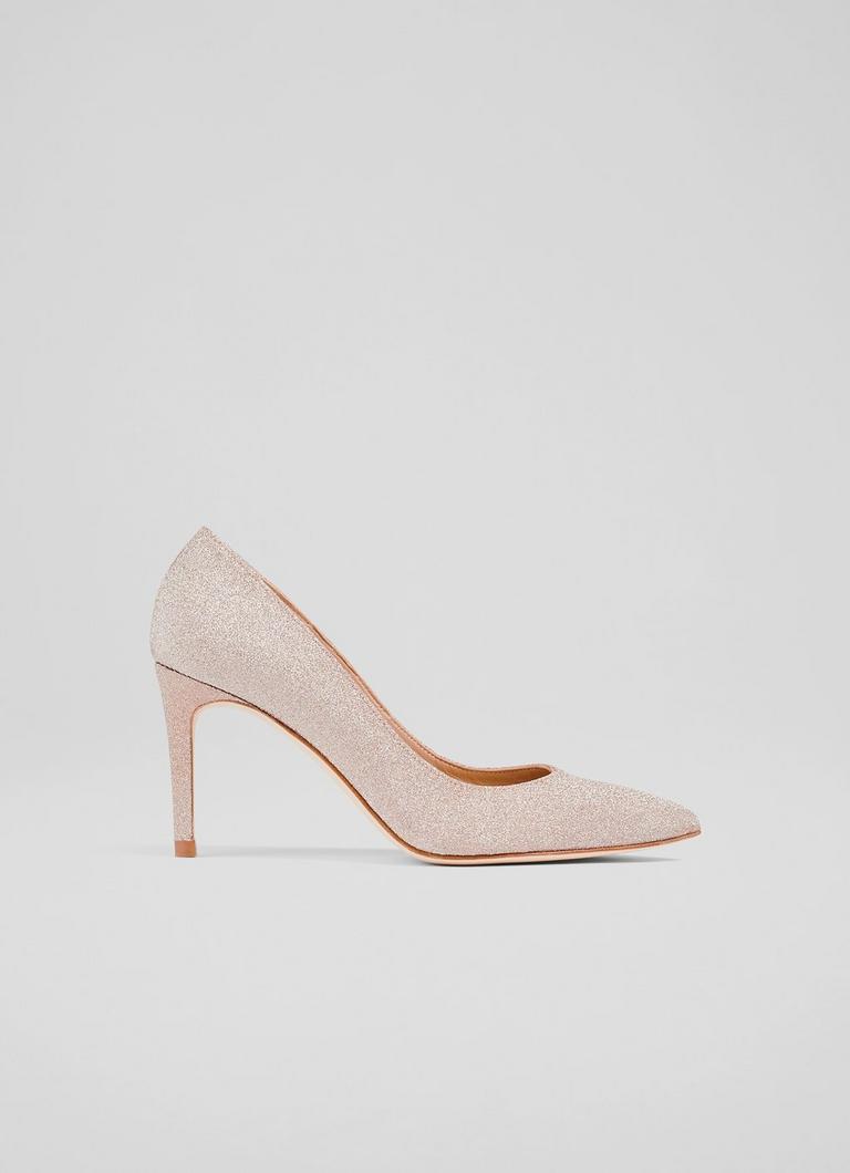 Floret Rose Fine Glitter Pointed Toe Courts Mid Heel