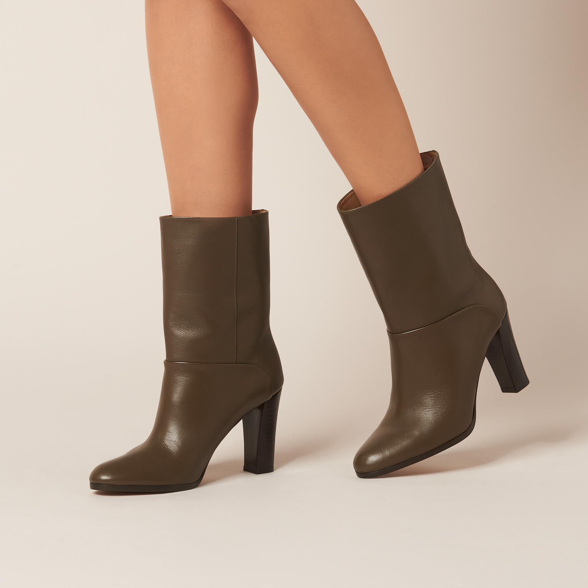 khaki leather ankle boots