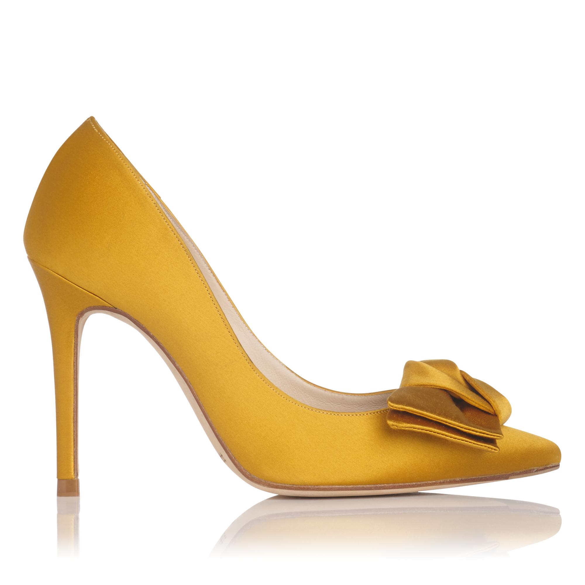 Aine Gold Satin Bow Court Shoes | L.K 