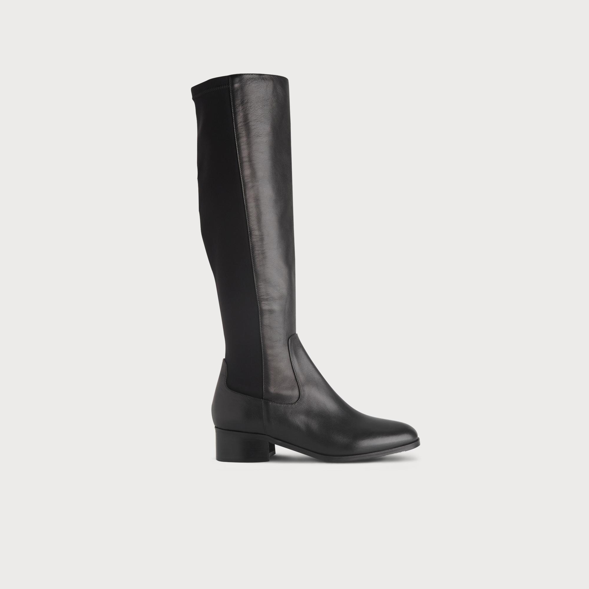 Bella Black Leather Knee Boots With Low Heel LK Bennett