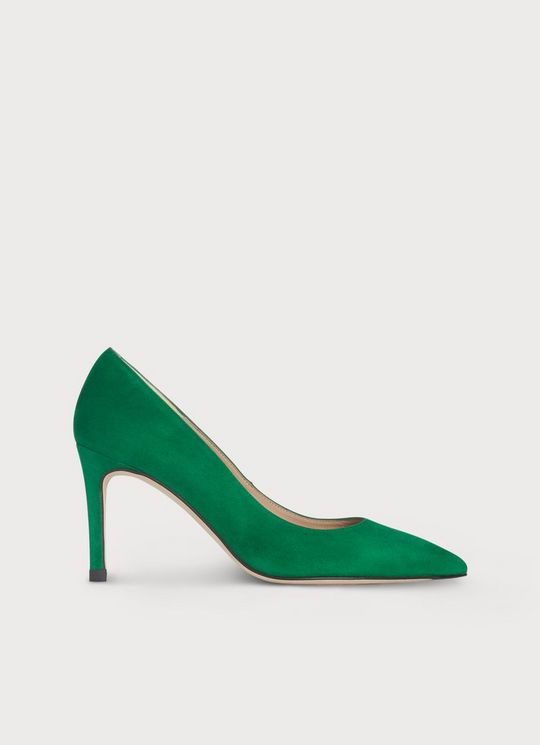 L.K.Bennett Floret Green Suede Pointed Toe Courts, Green