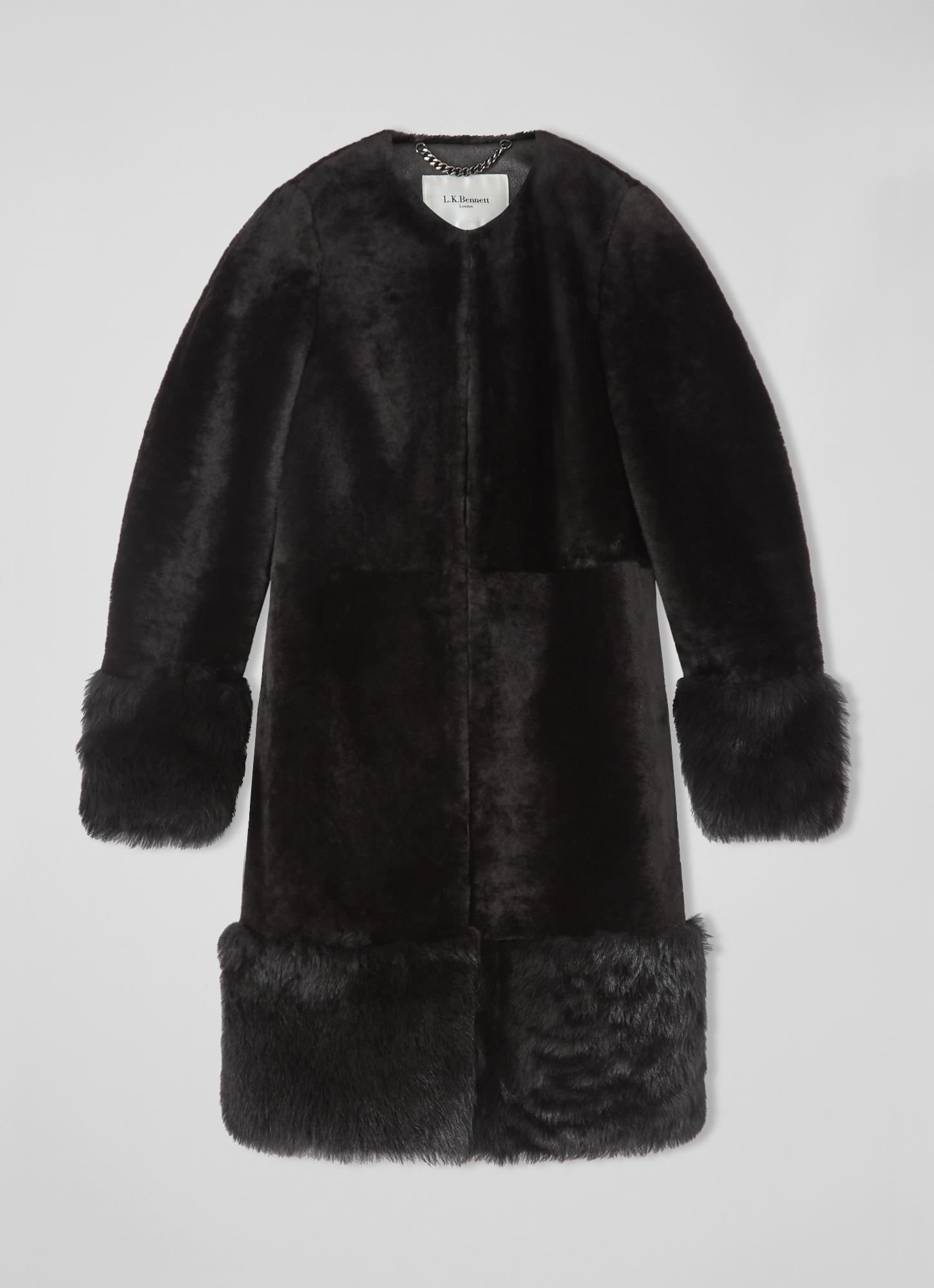 Mishia Black Shearling Coat | Clothing | L.K.Bennett