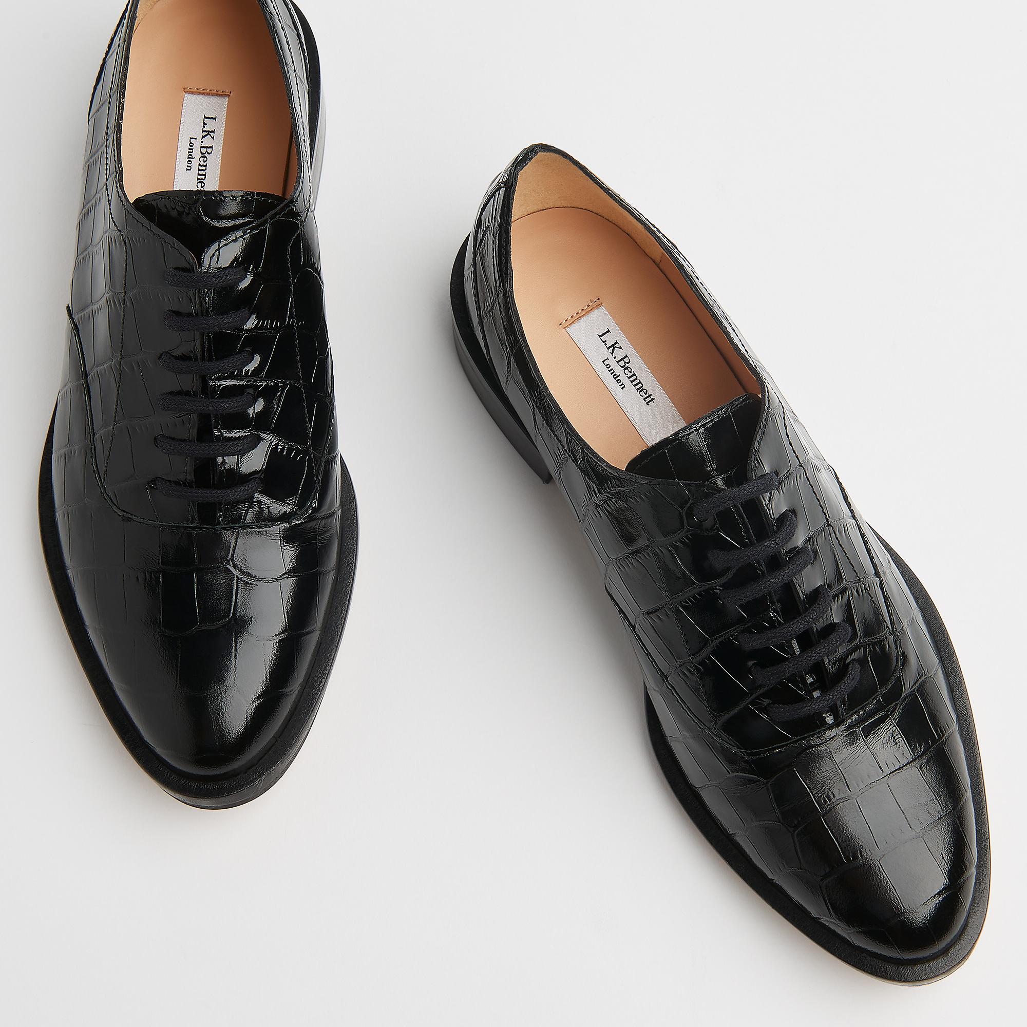 Jamie Black Croc-Effect Leather Brogues Shoes