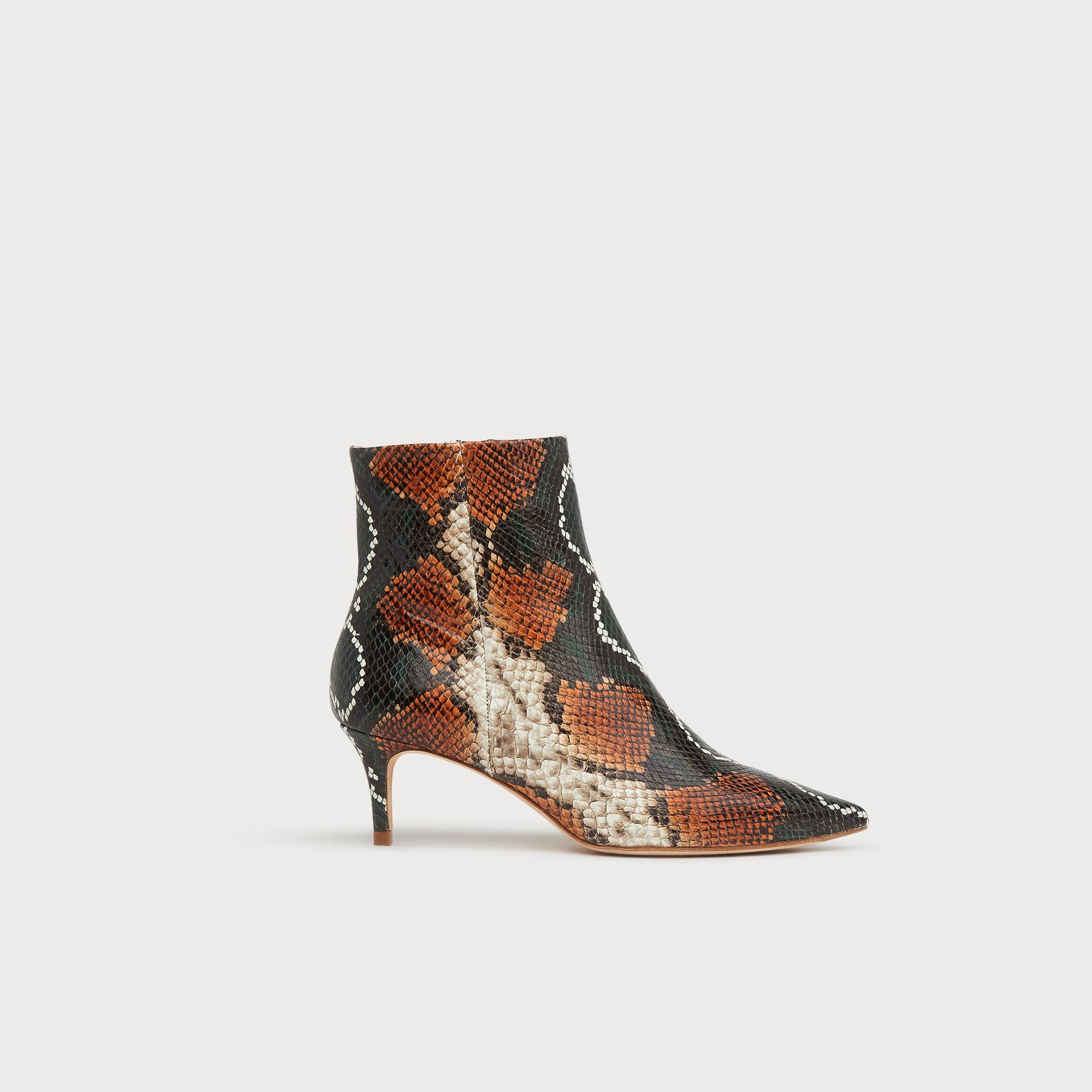 Tamara Orange Snake Print Ankle Boots