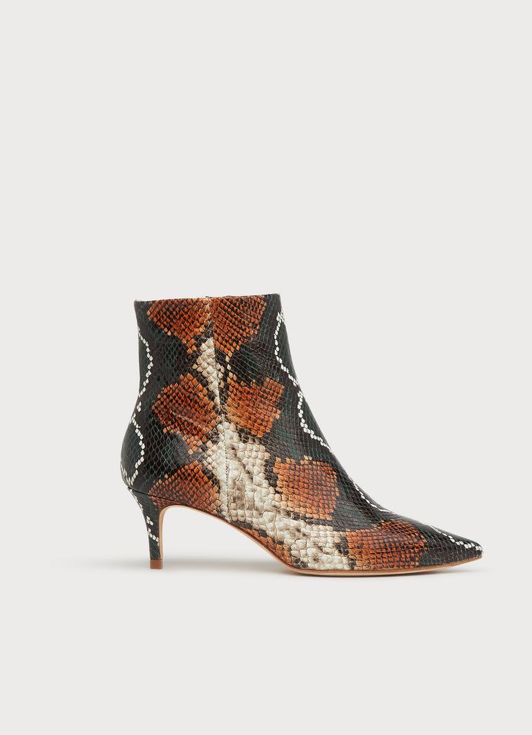 Tamara Orange Snake Print Ankle Boots