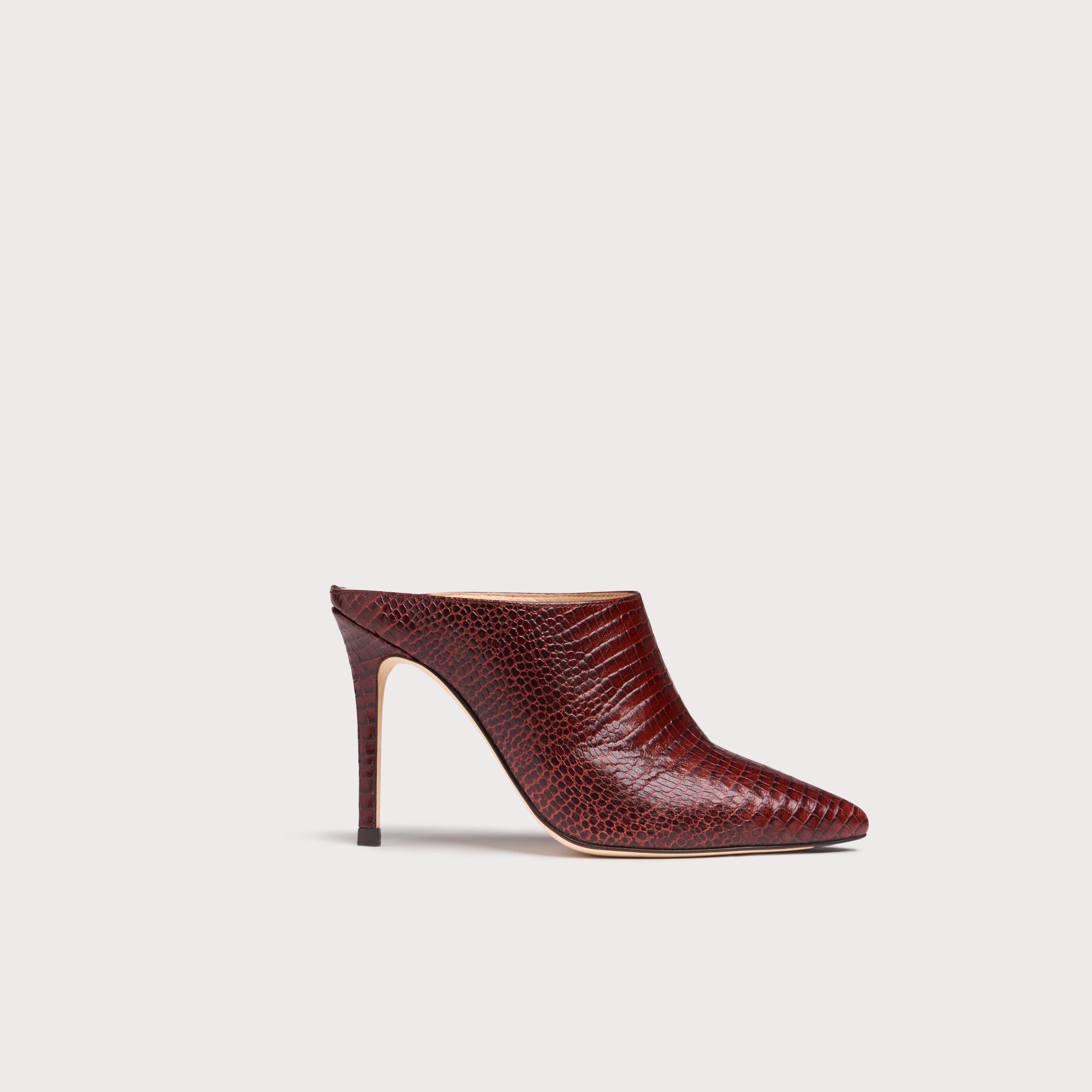 Hannah Burgundy Lizard-Effect Leather Mules