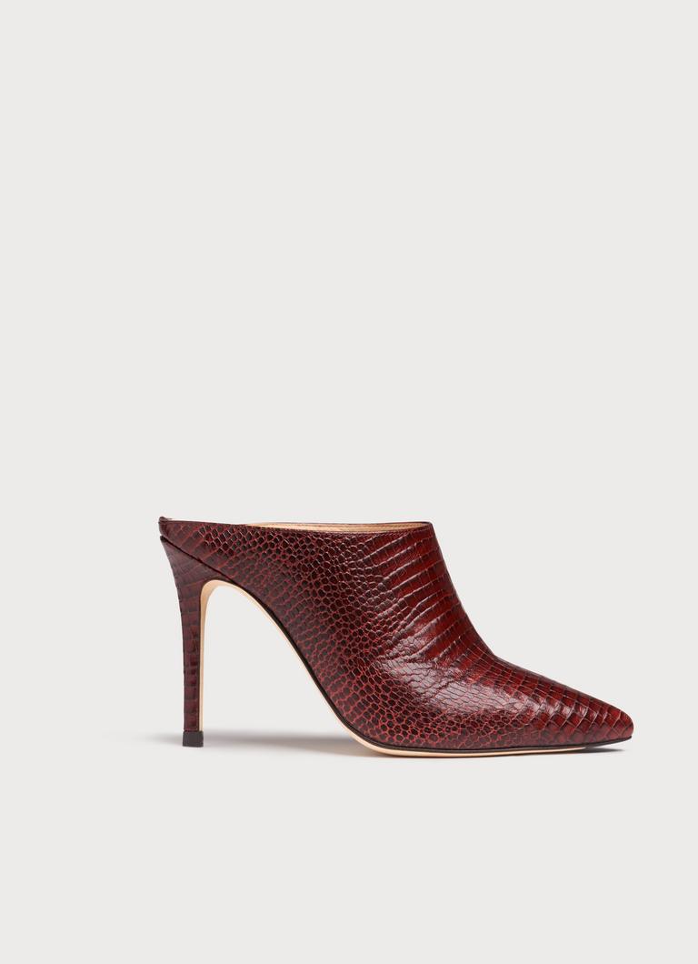 Hannah Burgundy Lizard-Effect Leather Mules