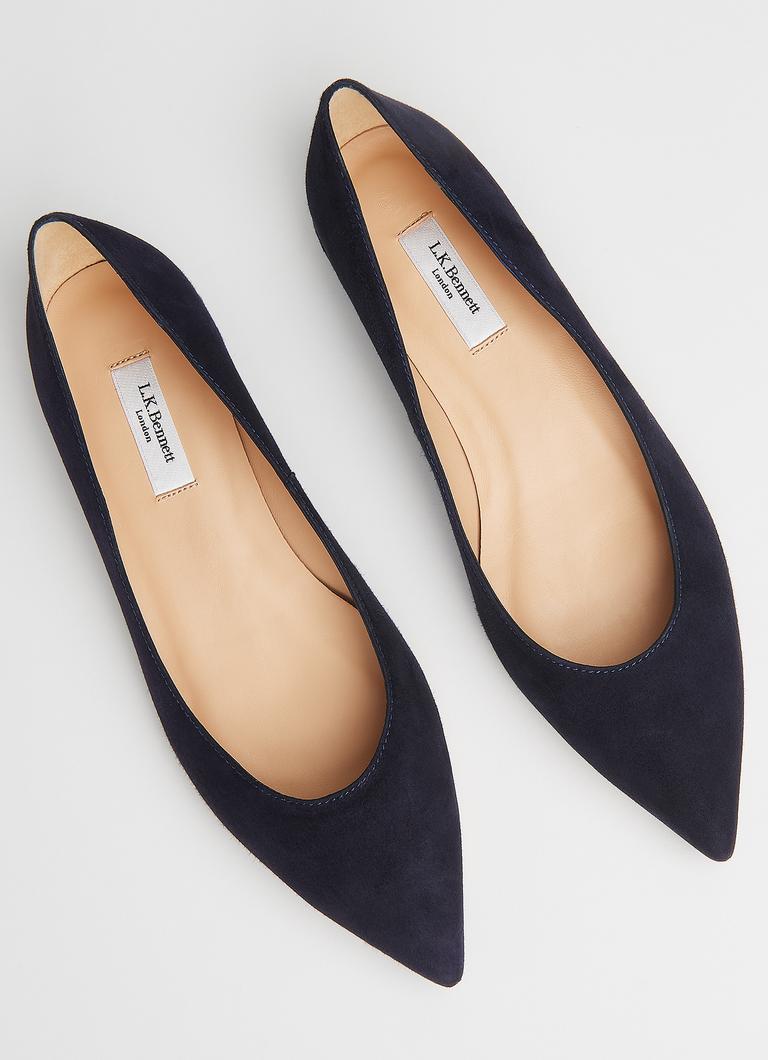 Harlow Navy Suede Pointed Flats Shoes L.K.Bennett