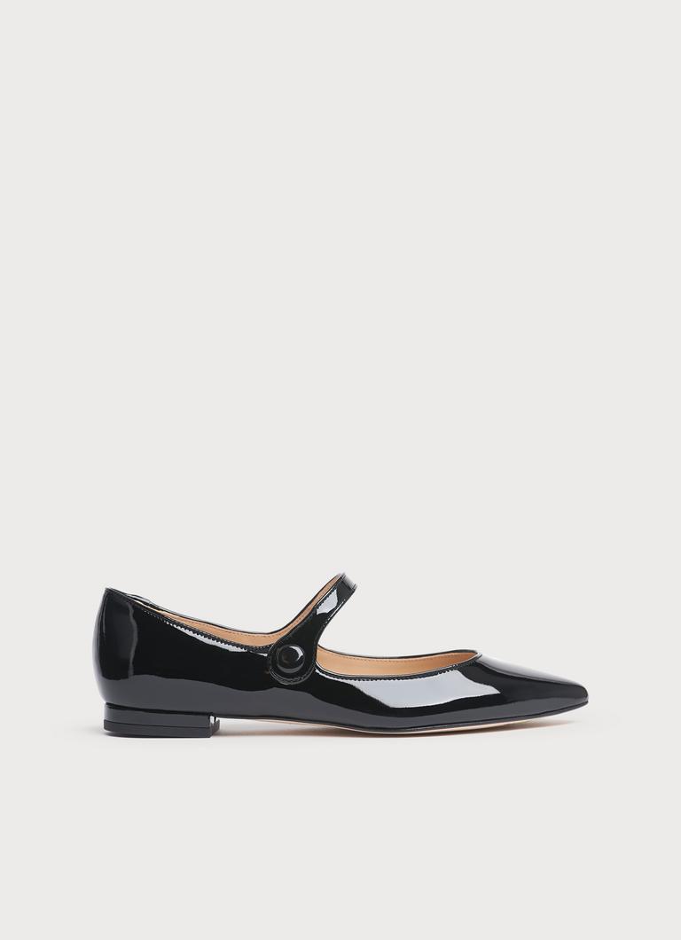 Mary Jane Black Patent Flats Shoes - Main Image