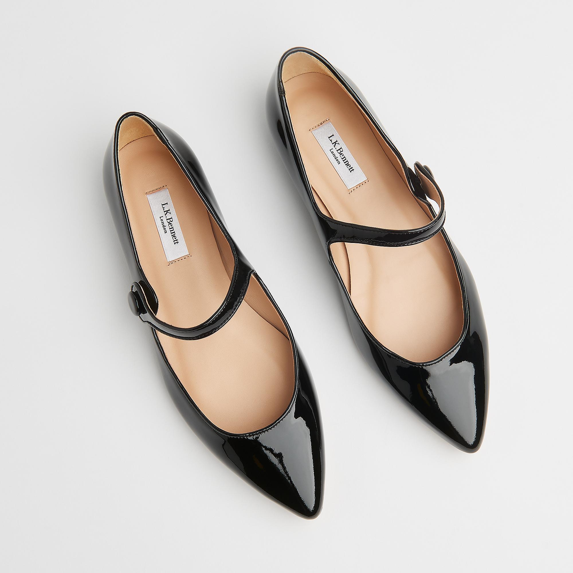 Mary Jane Black Patent Flats Shoes