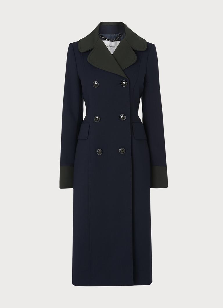 Penny Navy Contrast Collar Long Coat Clothing L.K.Bennett