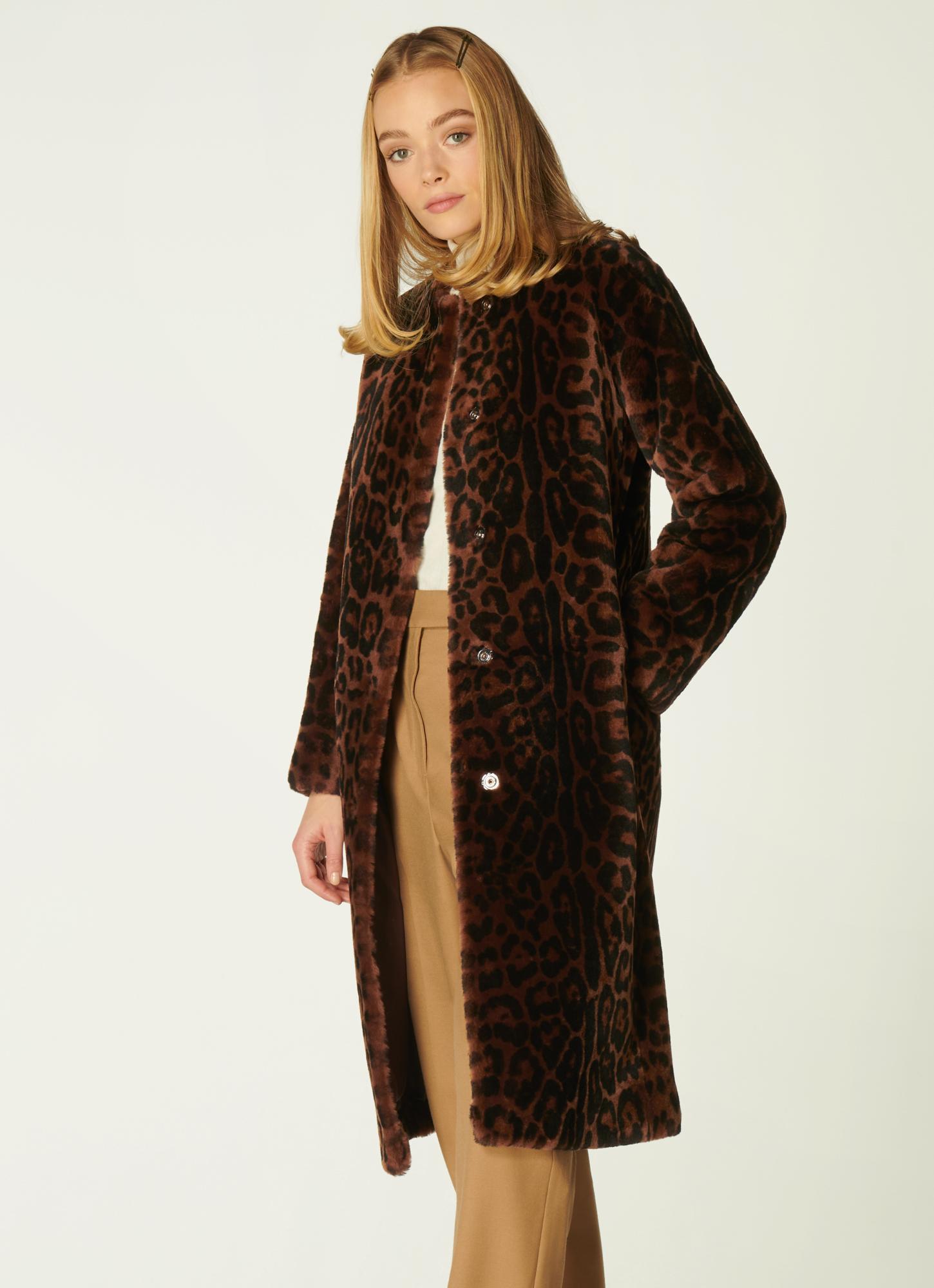 Sable Leopard Print Shearling Coat, Animal