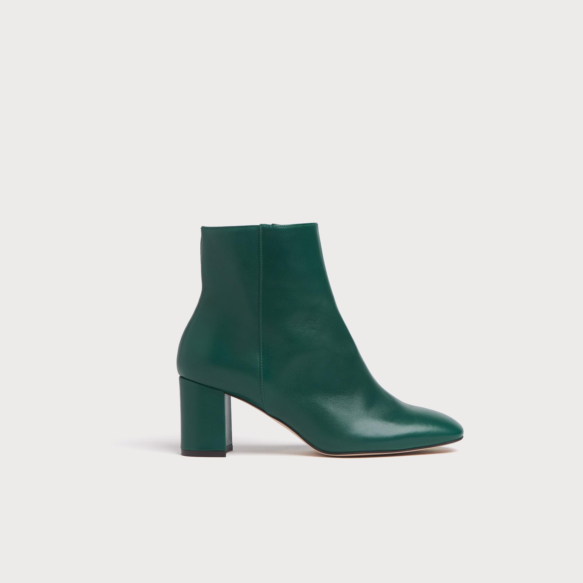 Jette Green Leather Ankle Boots