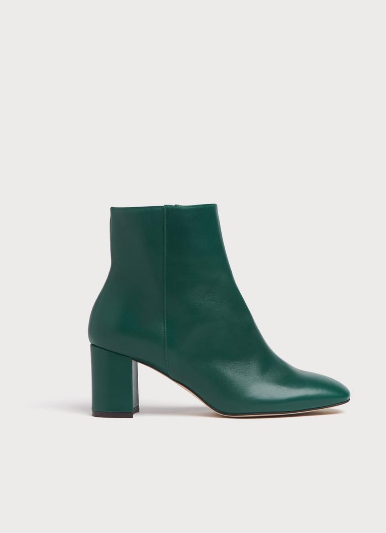 Jette Green Leather Ankle Boots