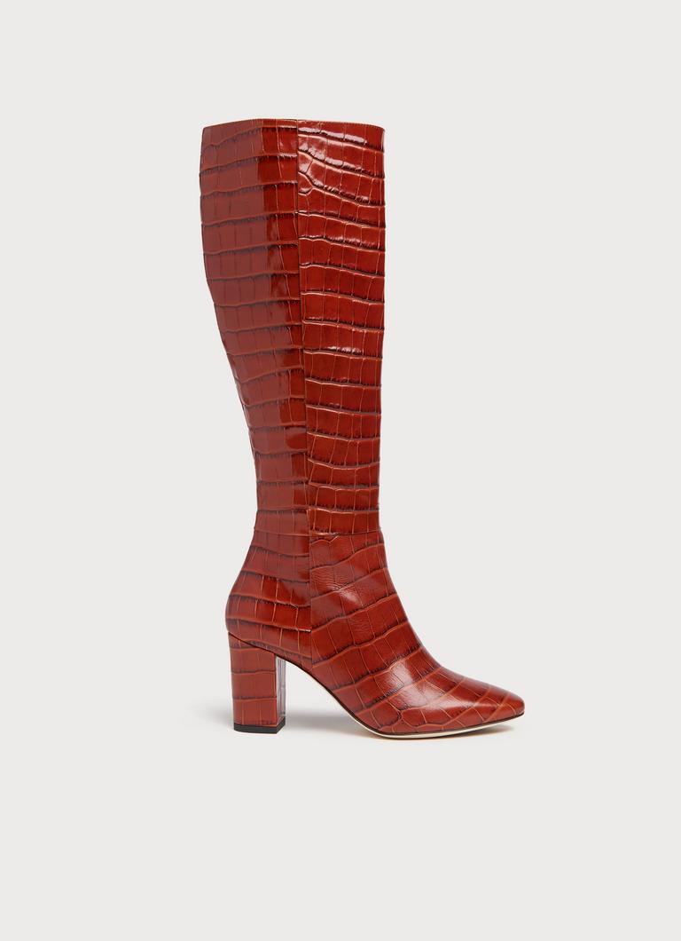 Sirena Caramel Croc Effect Knee Boots