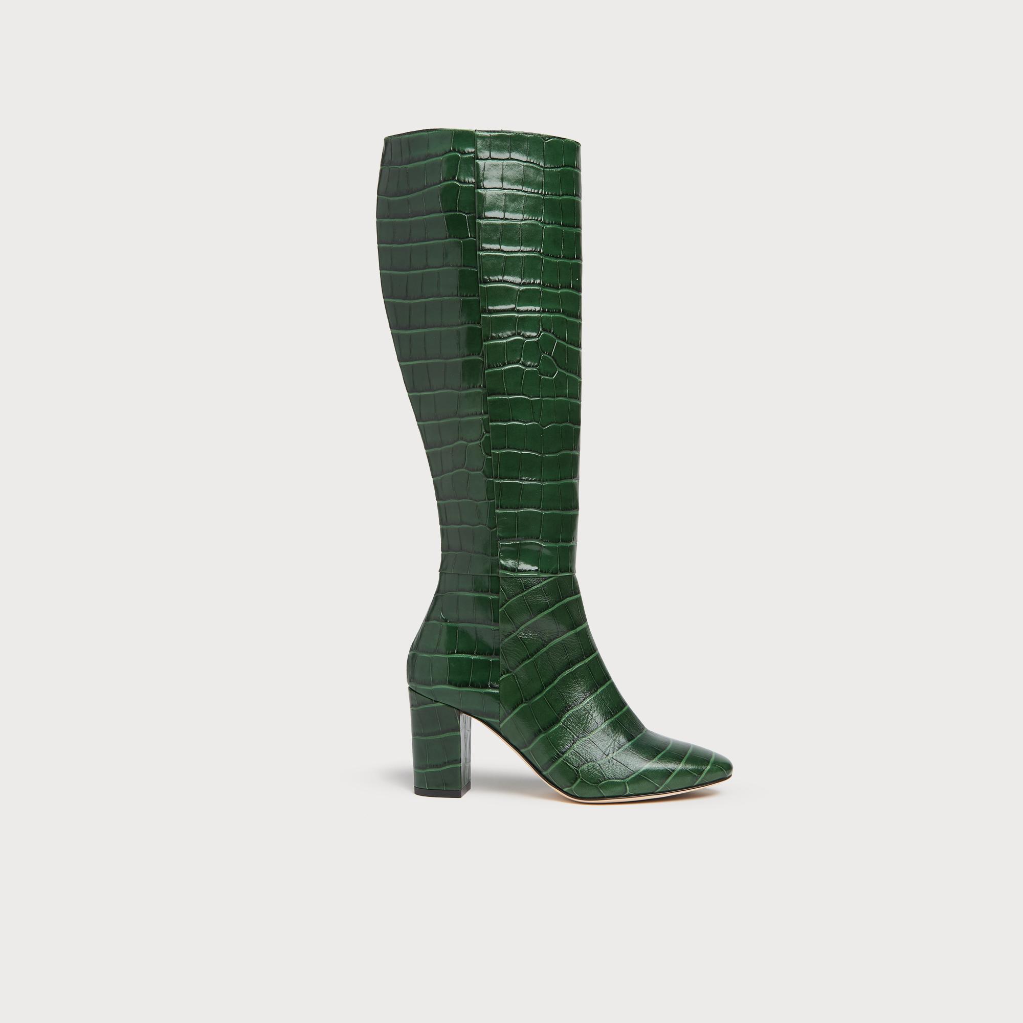 Sirena Green Croc Effect Knee Boots