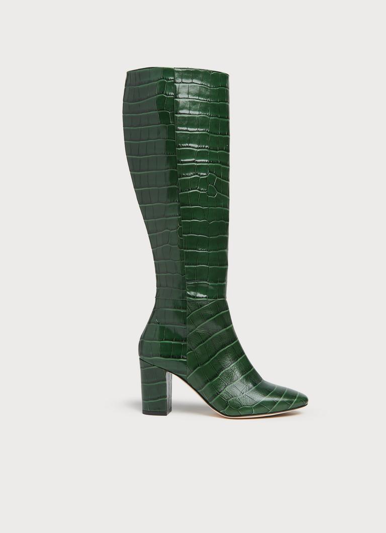 Sirena Green Croc Effect Knee Boots