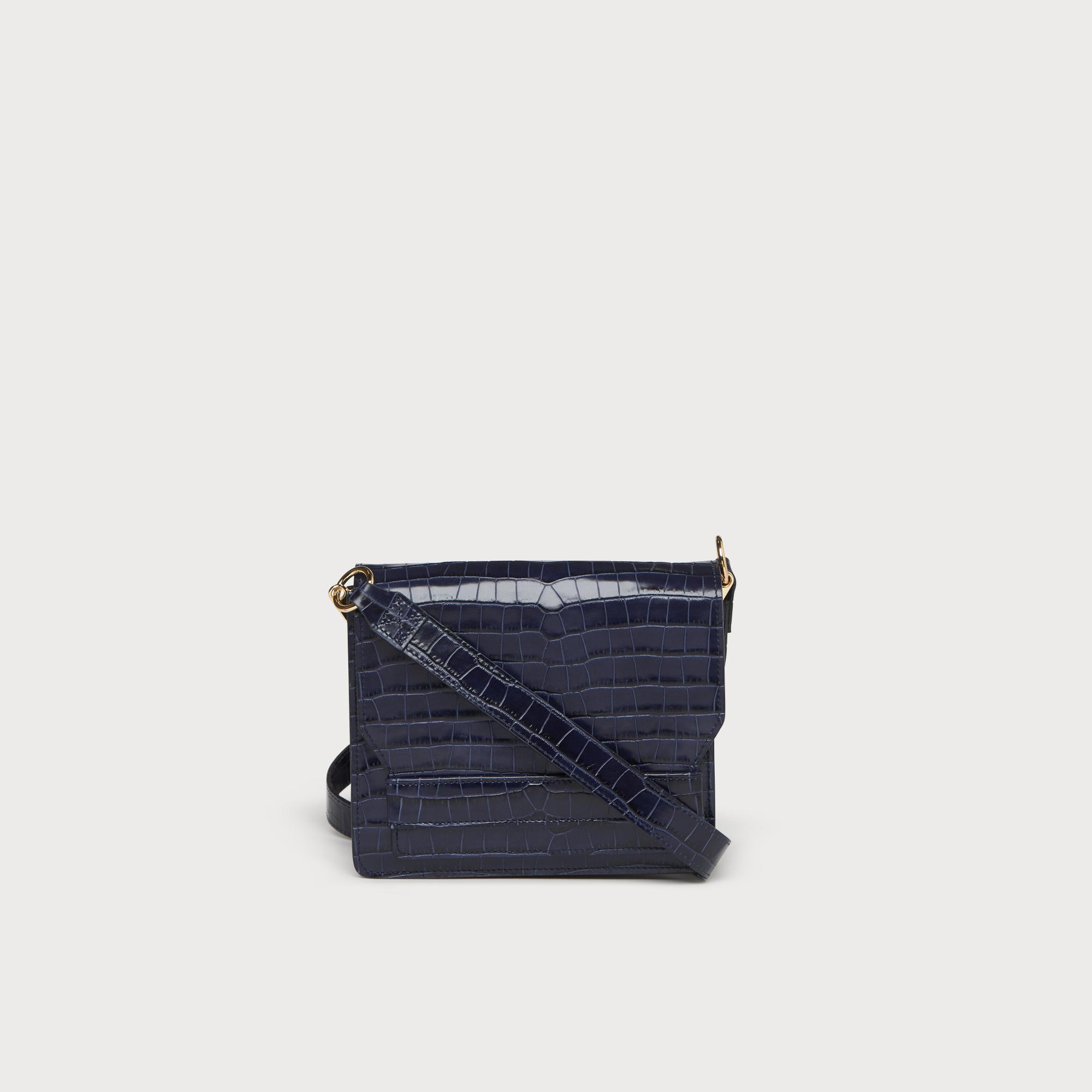 Emma Navy Croc Effect Shoulder Bag Handbags