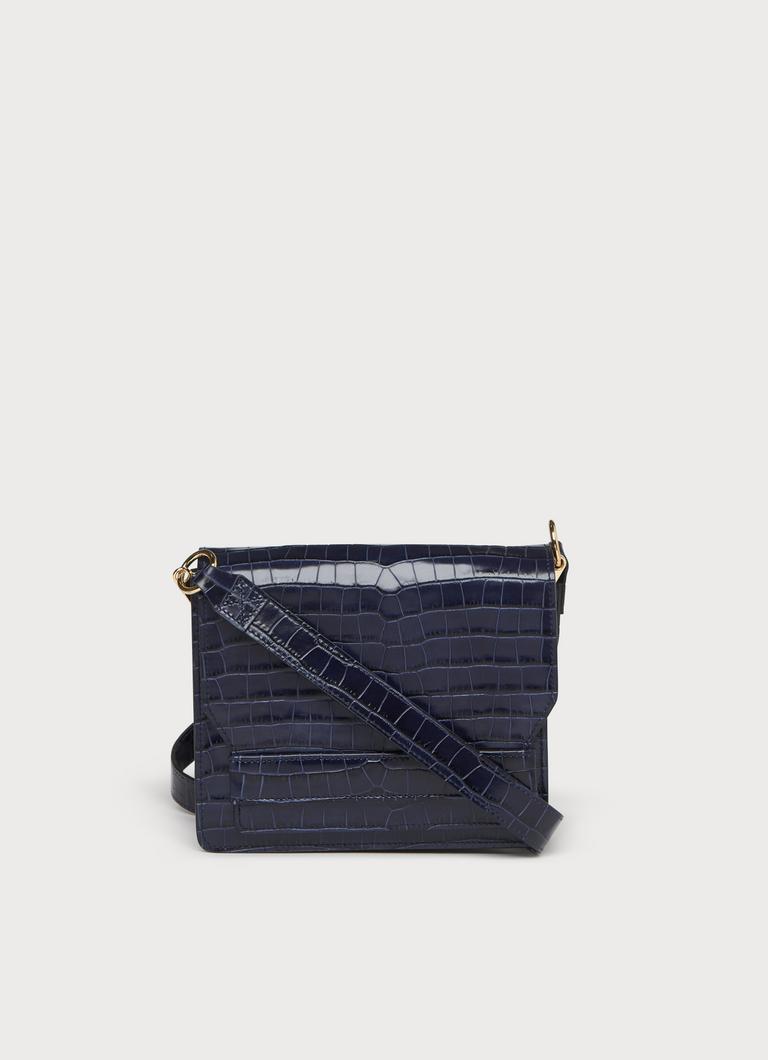 Emma Navy Croc Effect Shoulder Bag Handbags