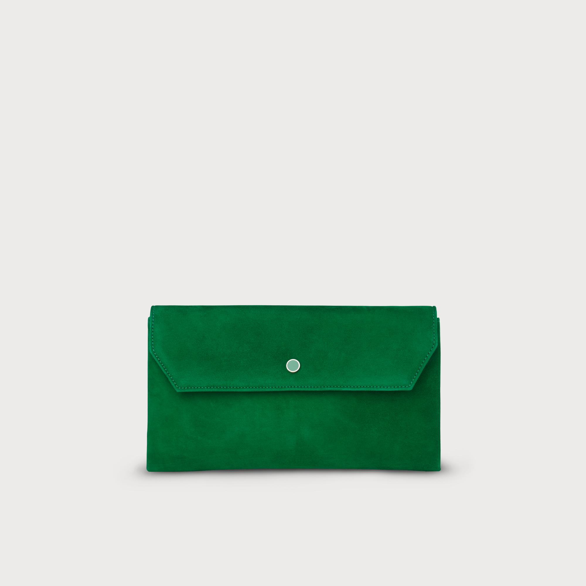 Dora Green Suede Envelope Clutch Handbags