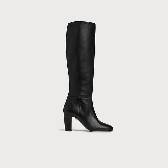 Kristen Black Leather Knee Boots, Black