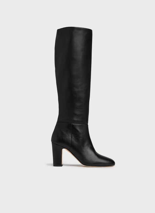 L.K.Bennett Kristen Black Leather Knee Boots, Black