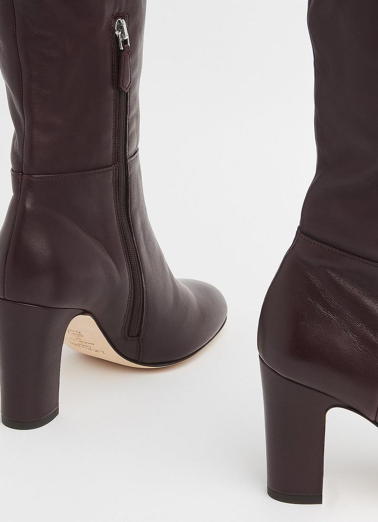 Kristen Wine Leather Knee Boots Shoes L.K.Bennett