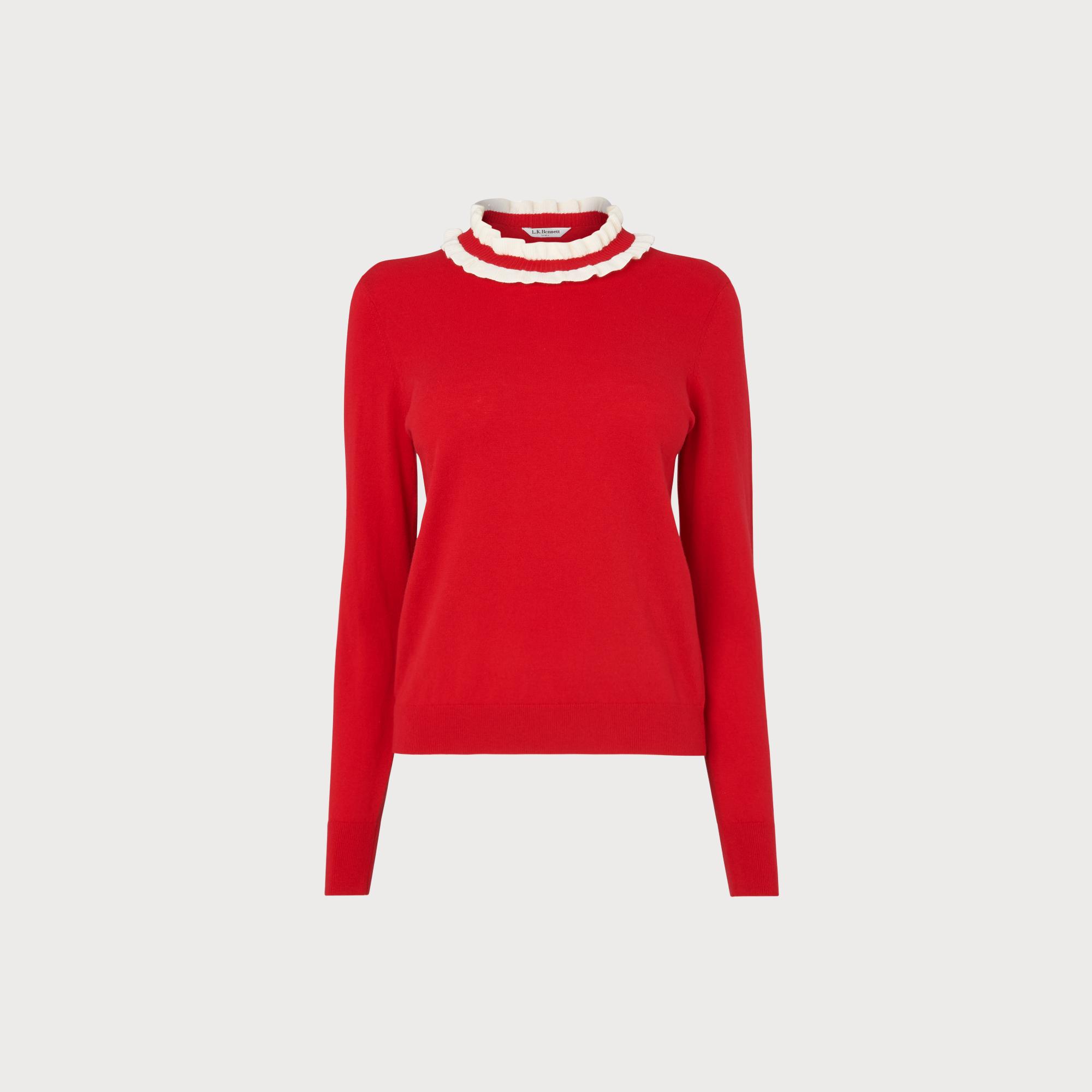 Anabelle Red Frill Neck Jumper | Clothing | L.K.Bennett