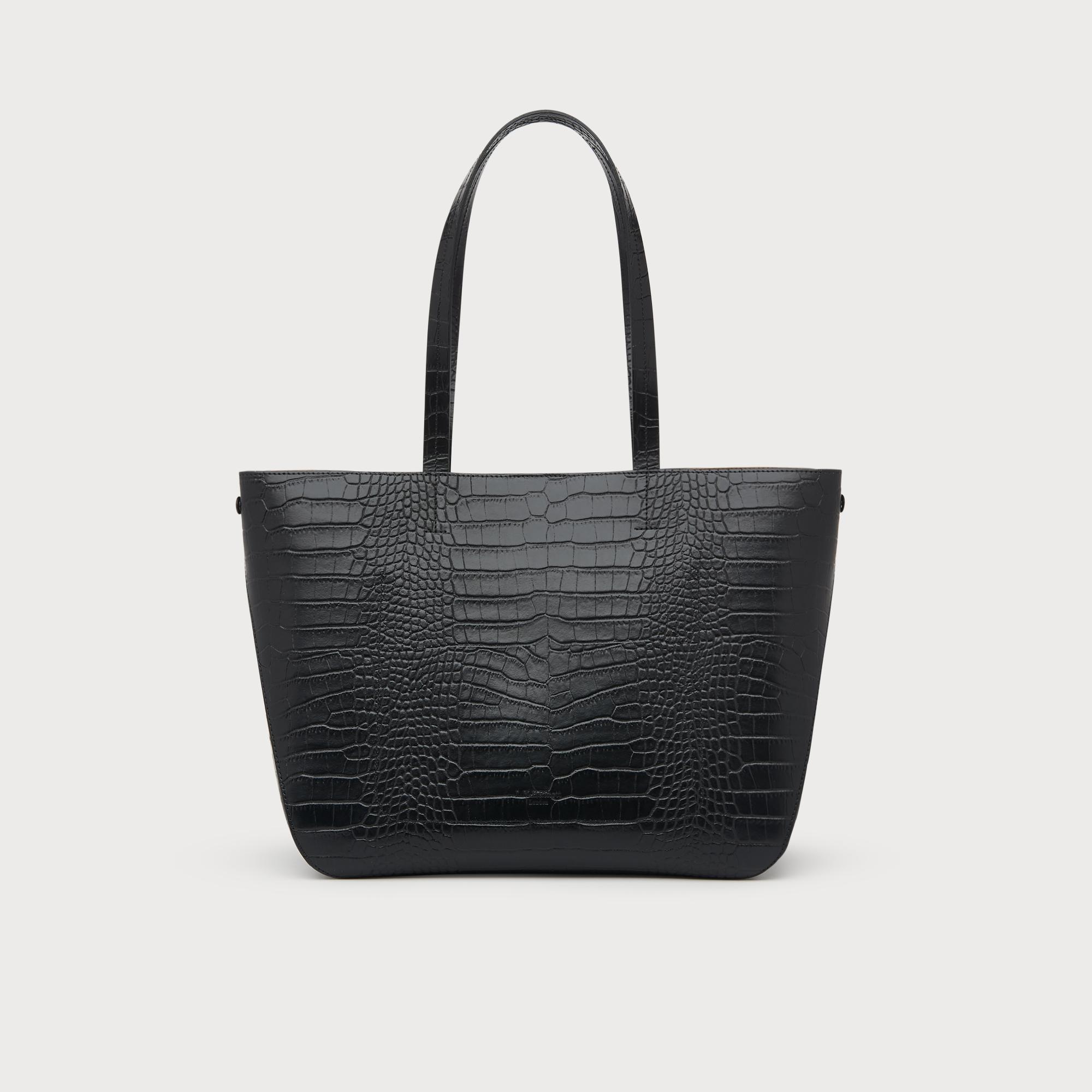 Evie Black Croc Effect Tote Bag Handbags
