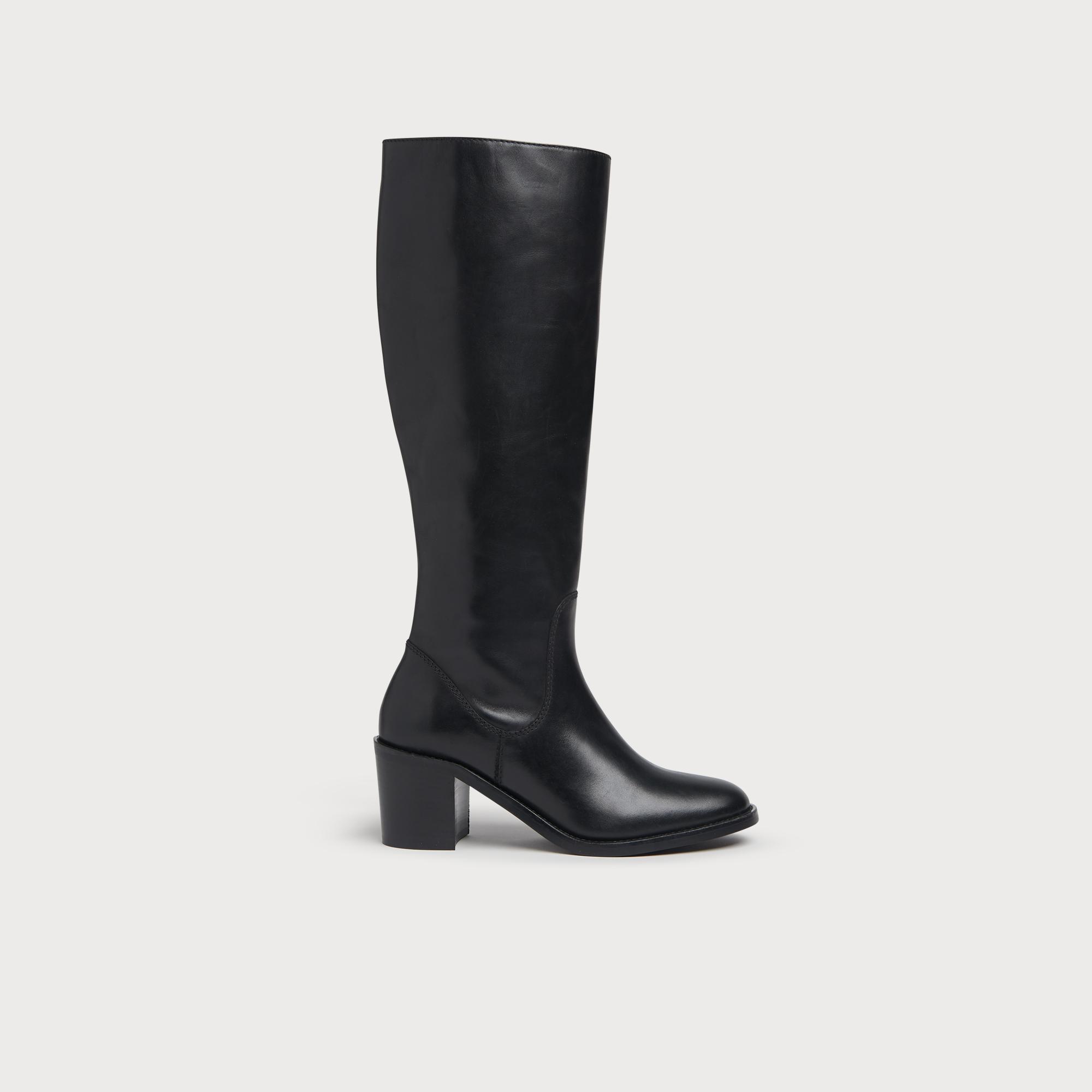 Yulia Black Leather Knee Boots
