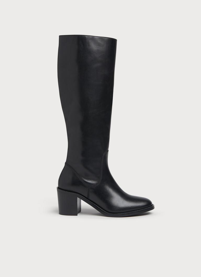 Yulia Black Leather Knee Boots