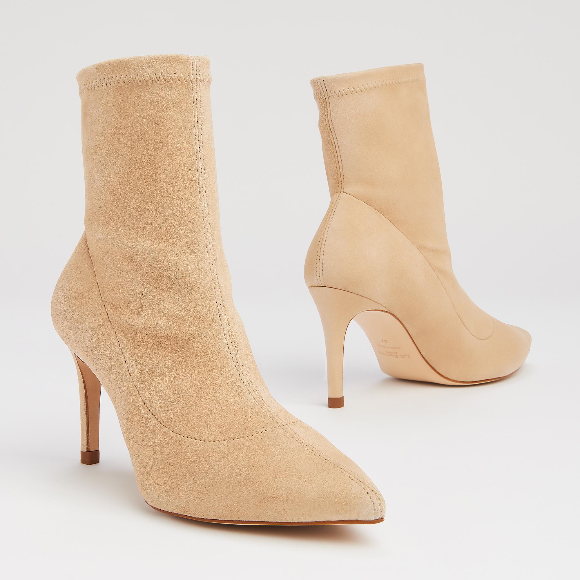 Allie Beige Stretch Suede Ankle Boots Shoes