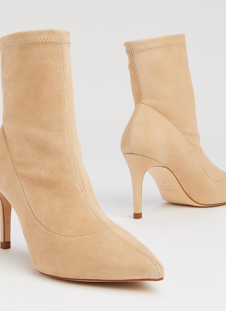 Allie Beige Stretch Suede Ankle Boots Shoes - Main Image