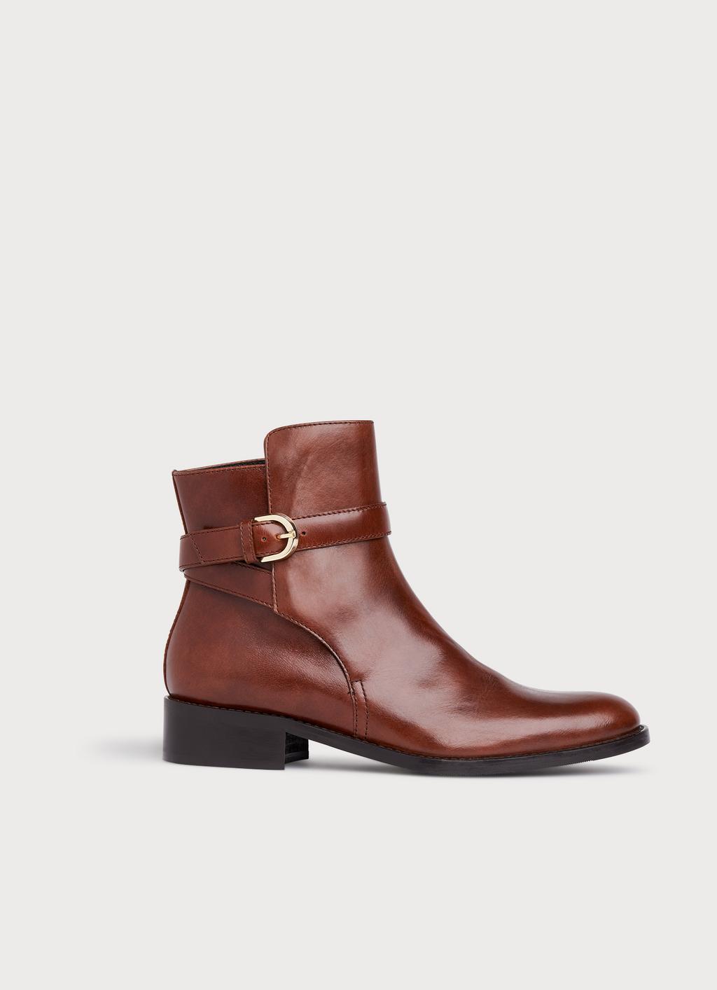 Annie Brown Leather Flat Ankle Boots