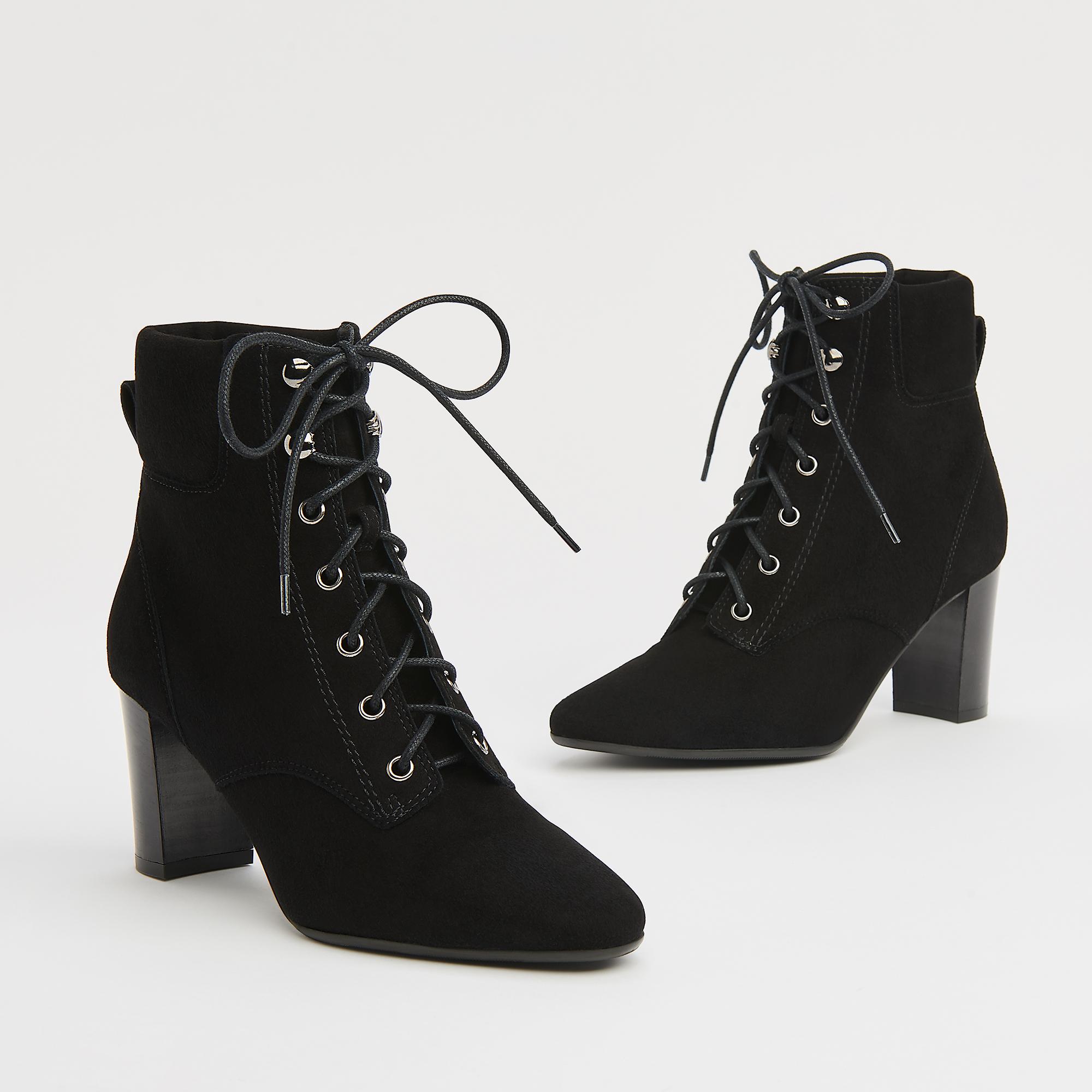 black suede booties with laces