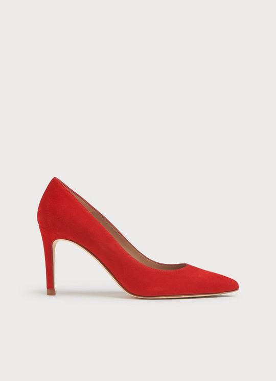 L.K.Bennett Floret Scarlet Red Suede Pointed Toe Courts, Red