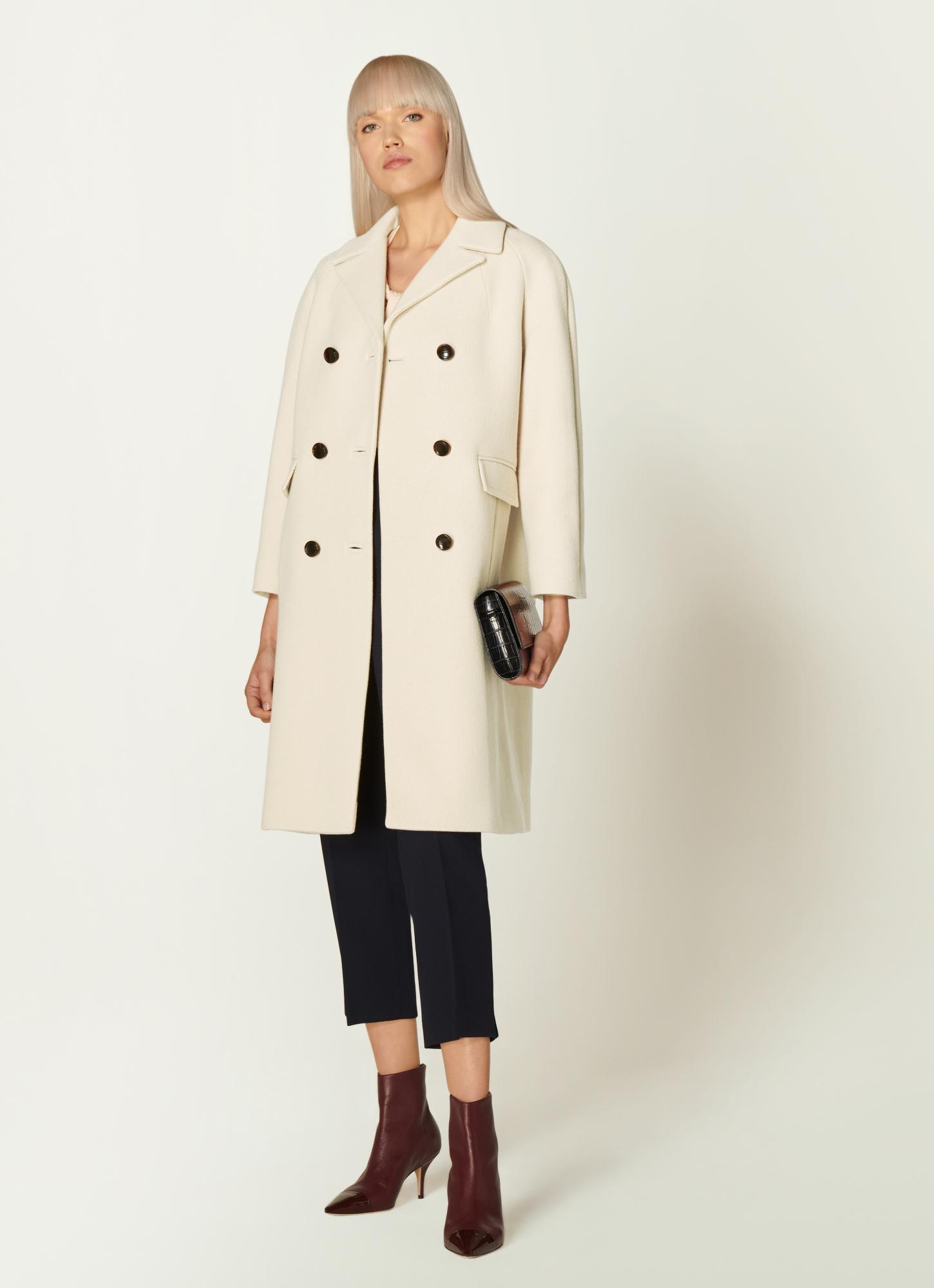 double breasted white wool coat