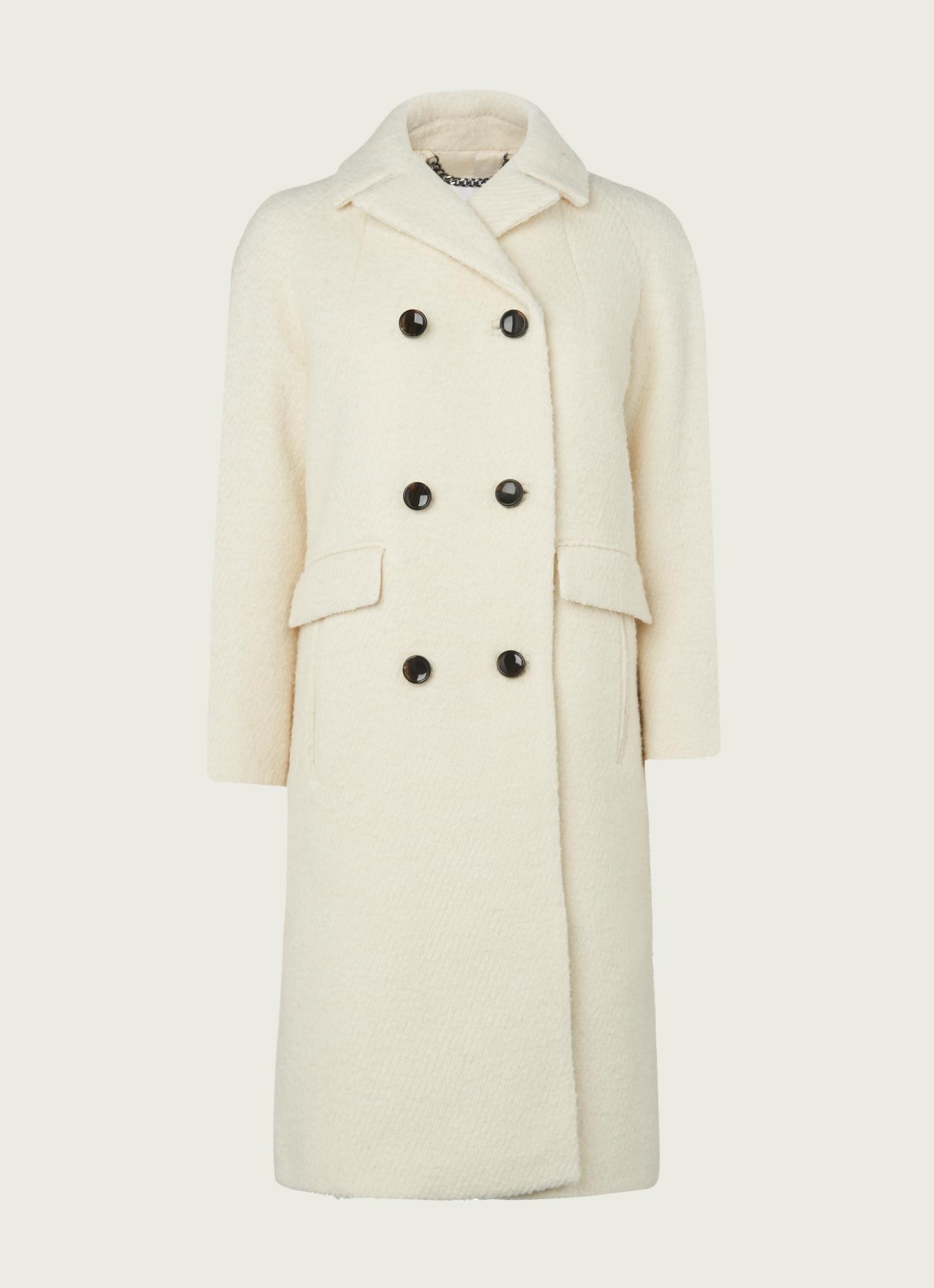 double breasted white wool coat