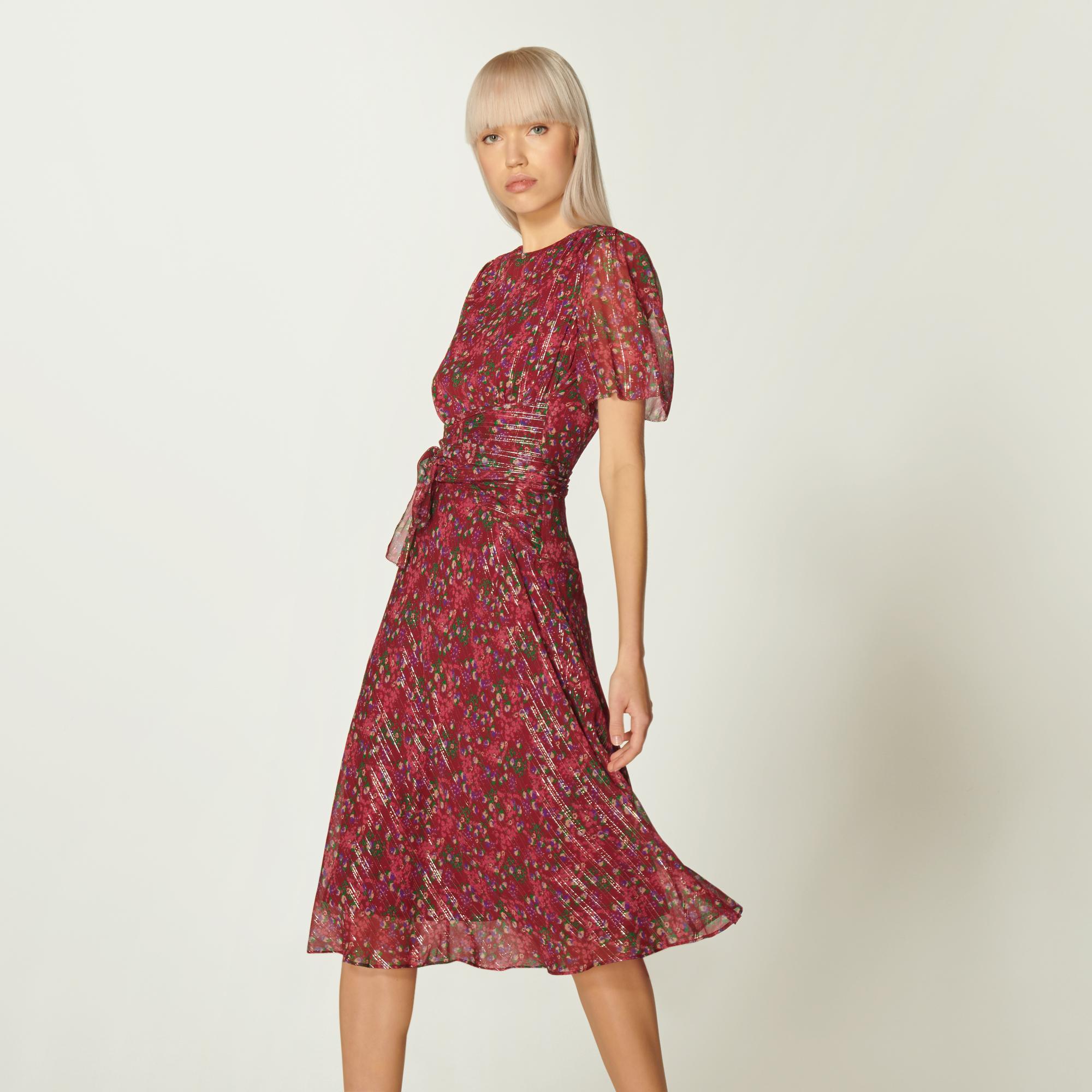 Eve Red Floral Print Silk & Lurex Dress
