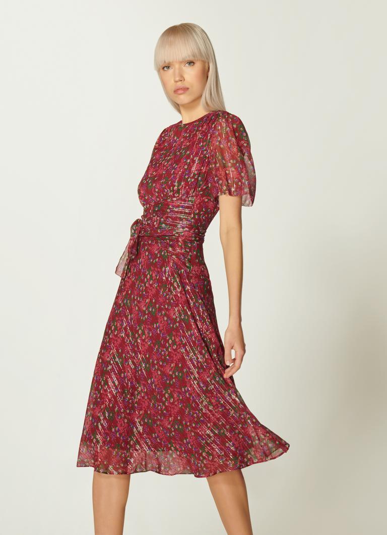 Eve Red Floral Print Silk & Lurex Dress