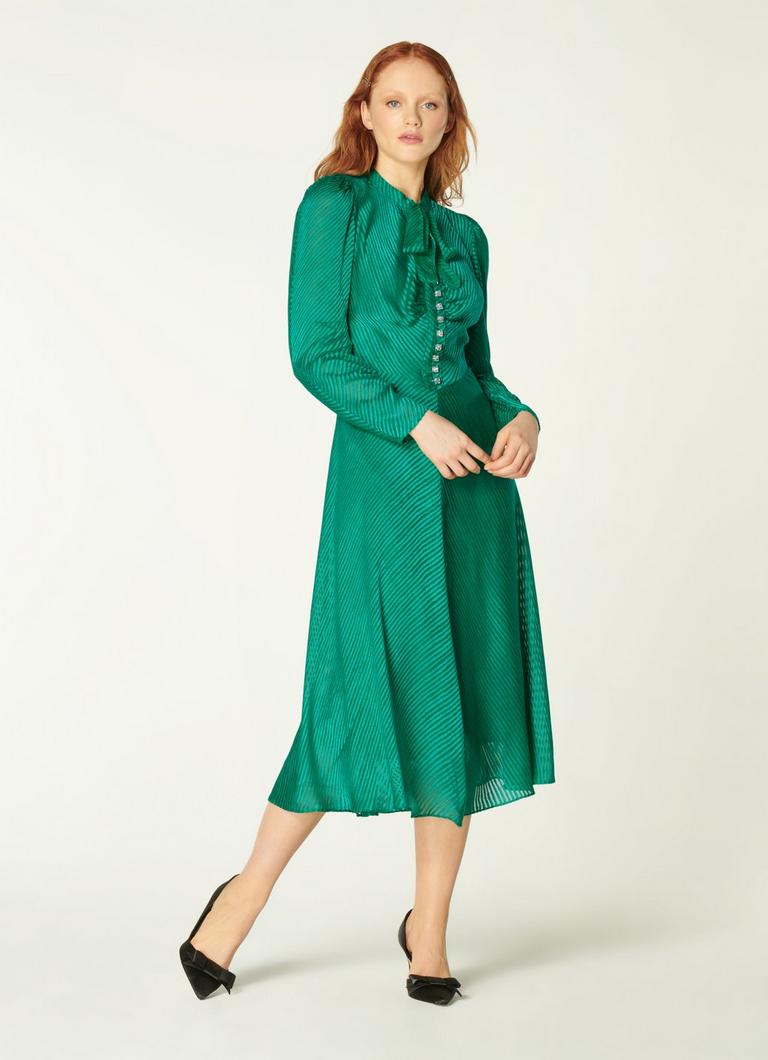 Kiera Green Silk Burnout Stripe Midi Dress| Clothing | L.K.Bennett Kiera Green Silk Burnout Stripe Midi Dress| Clothing | L.K.Bennett