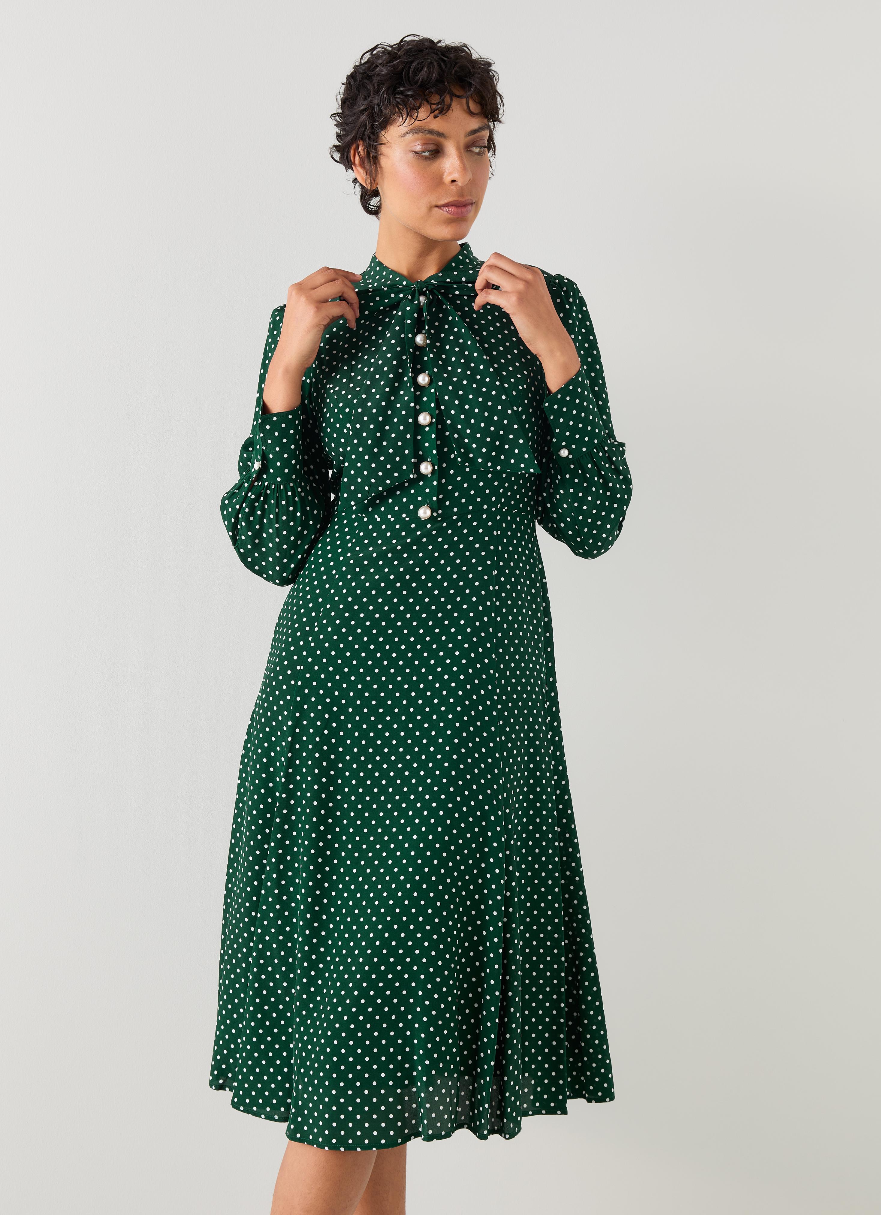 Mortimer Green & Cream Polka Dot Silk Dress