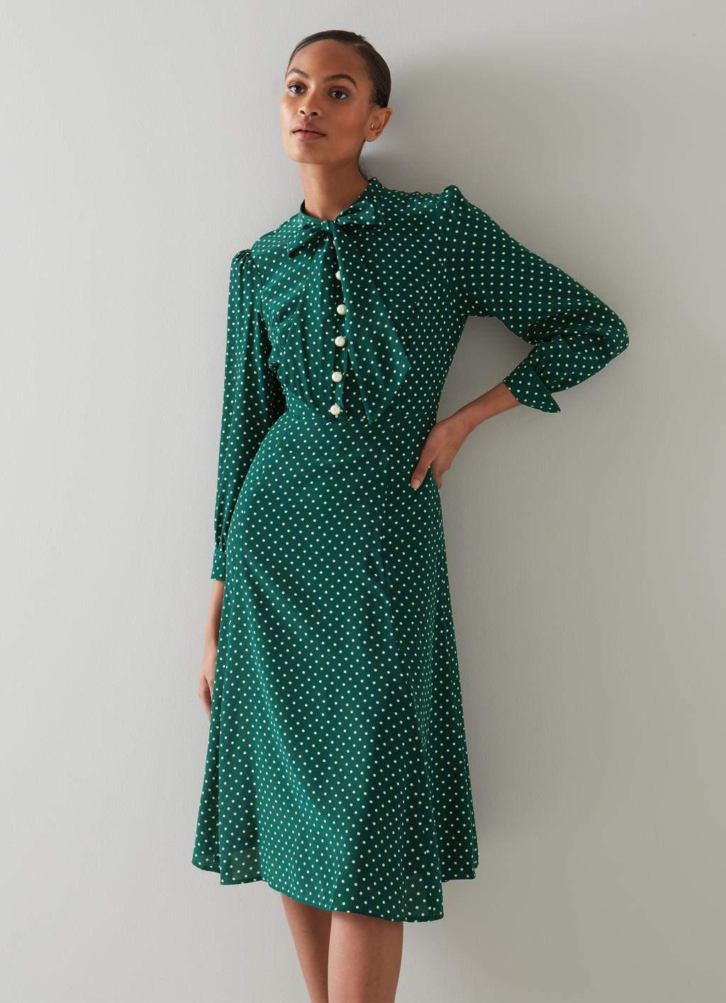Mortimer Green & Cream Polka Dot Silk Dress | Clothing | L.K.Bennett
