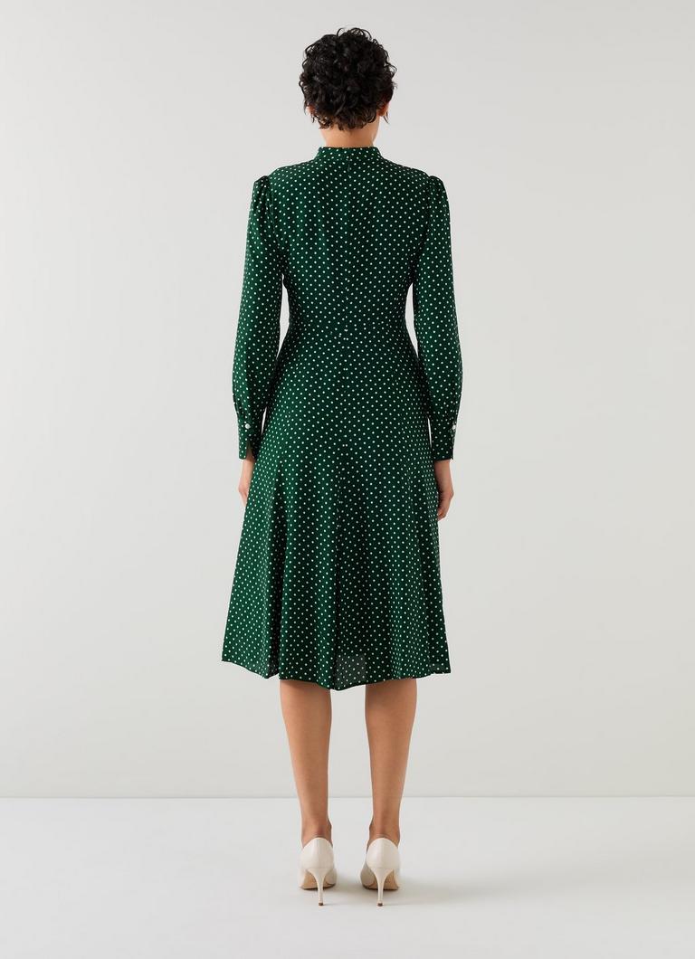 Mortimer Green Cream Polka Dot Silk Dress