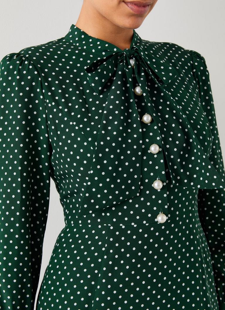 Mortimer Green Cream Polka Dot Silk Dress