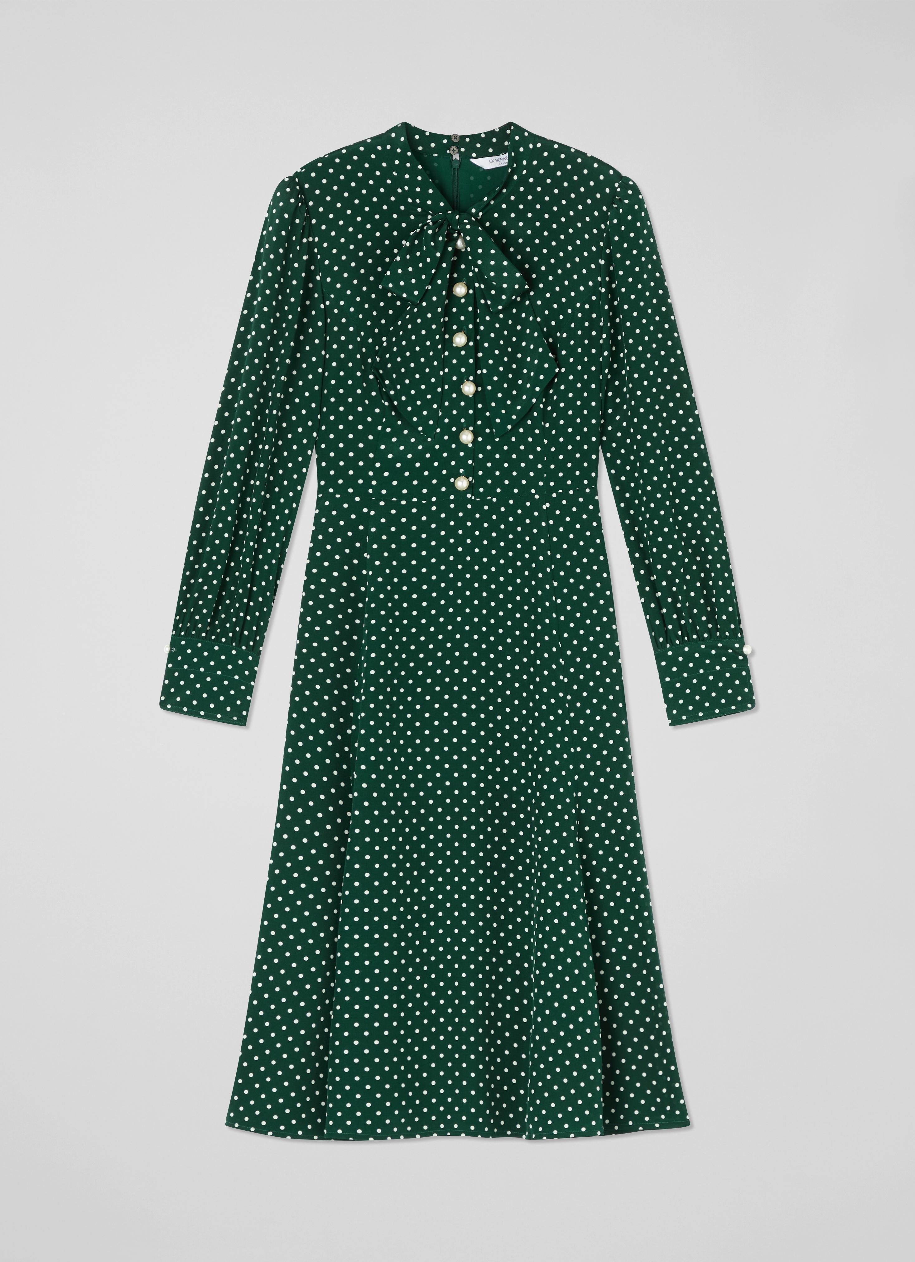 green emerald velvet dress Green Polka Dot Kennedy Midi Dress main image 0
