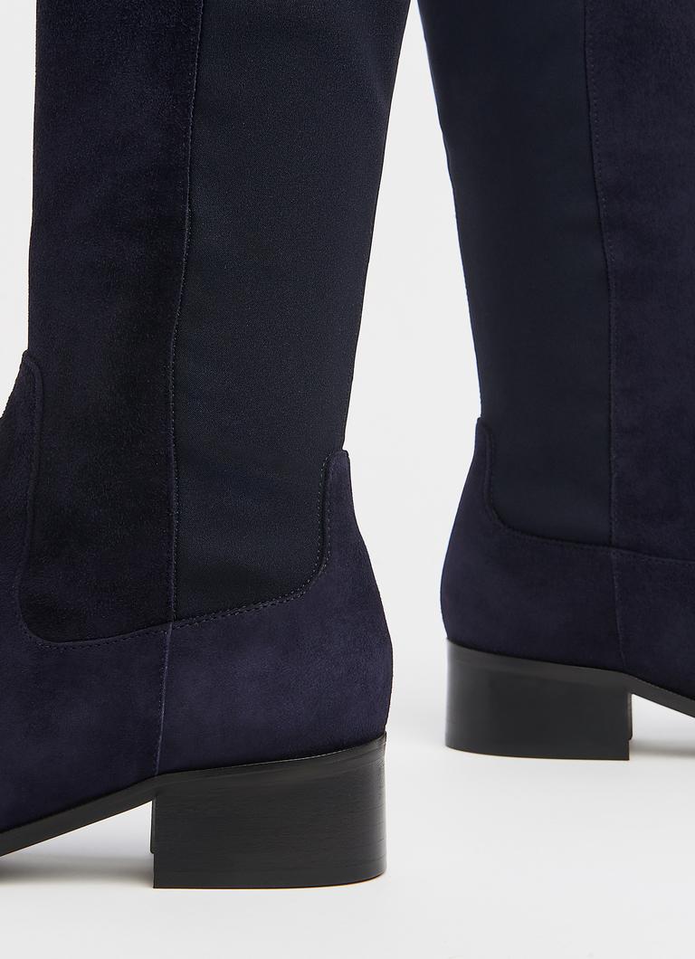 Bella Navy Suede Elastic Knee Boots Shoes L.K.Bennett