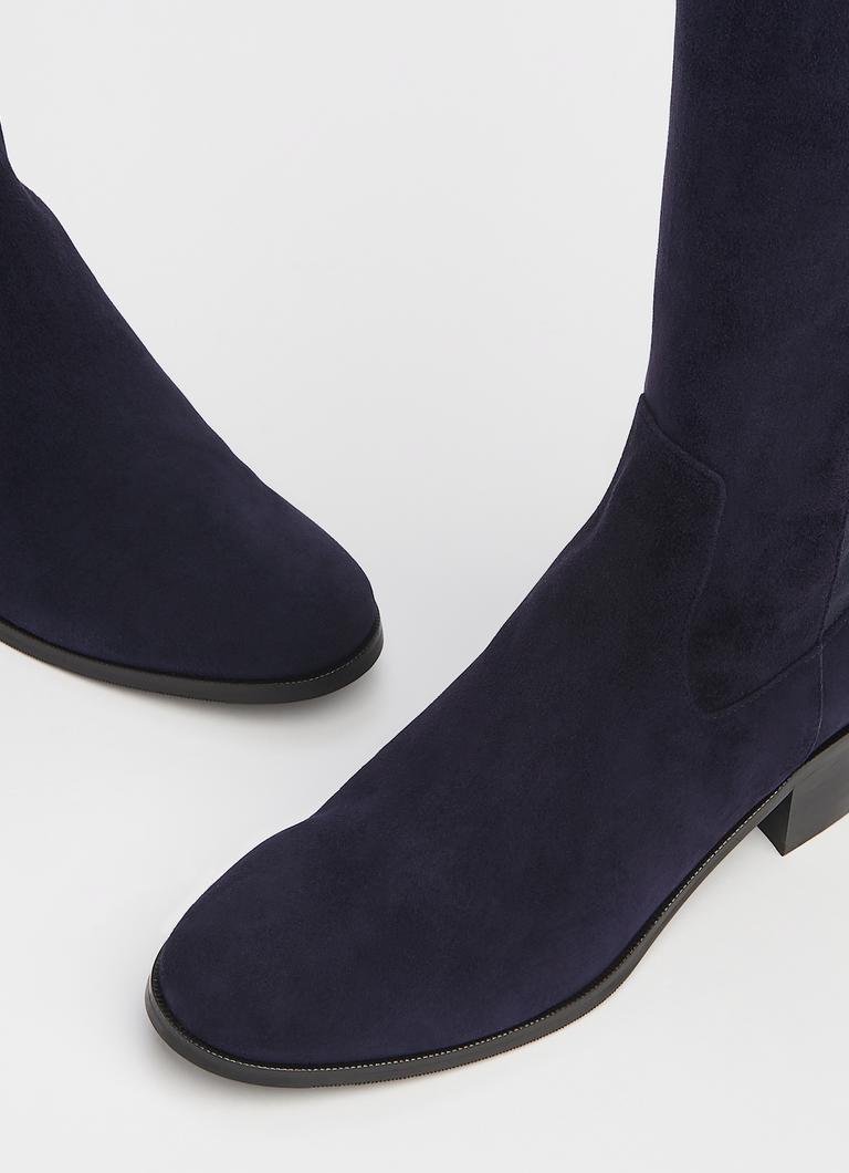 Bella Navy Suede Elastic Knee Boots Shoes L.K.Bennett