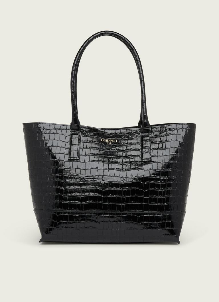 Lacey Croc Effect Bag Black Leather Tote Bag LK Bennett