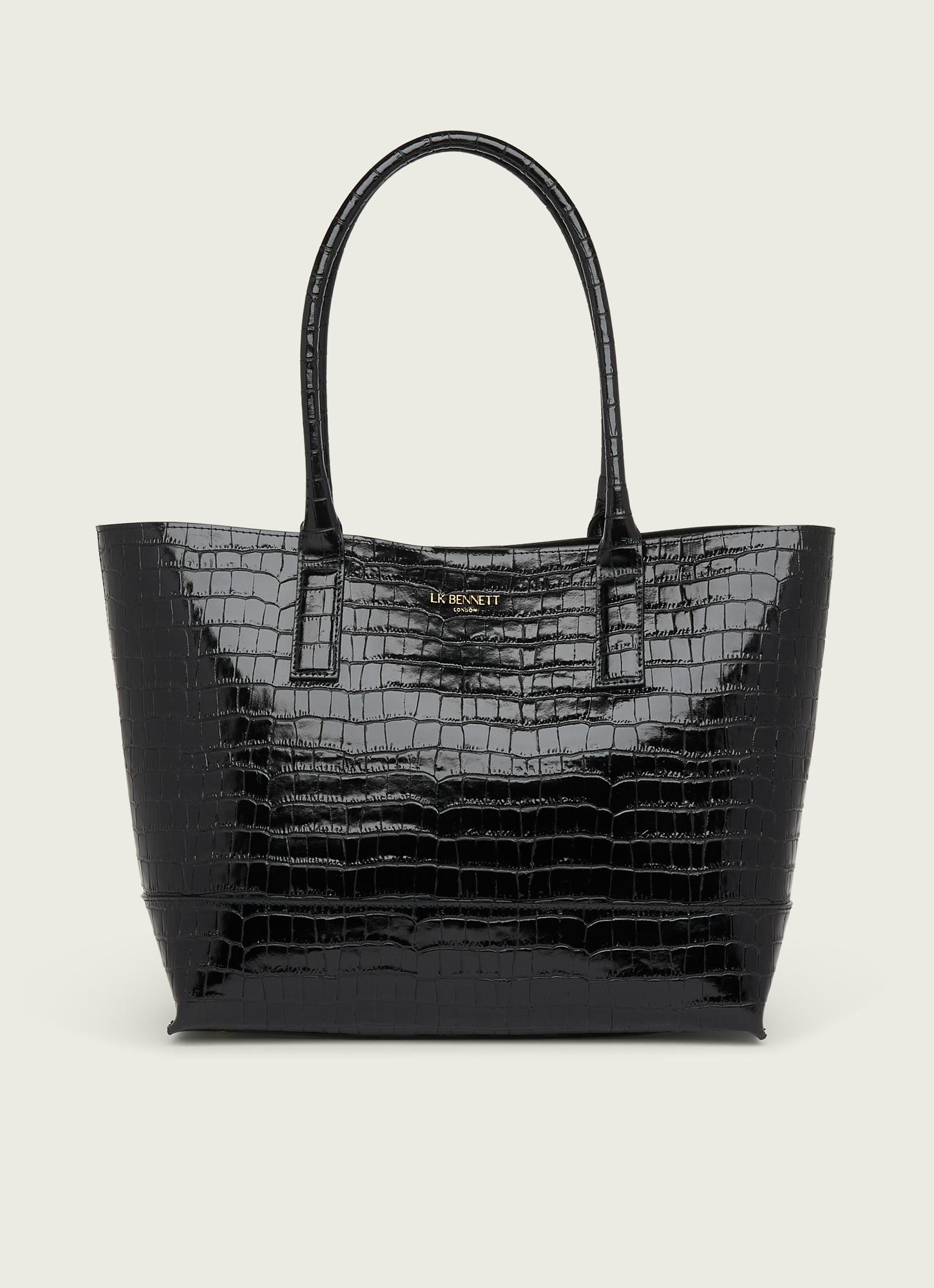 L.K.Bennett Lacey Black Croc-Effect Leather Tote Bag, Black